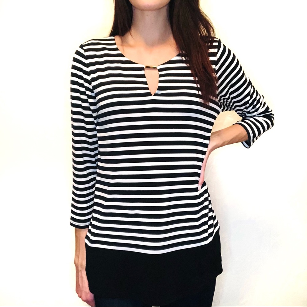 Calvin Klein Black and White Striped Top Medium